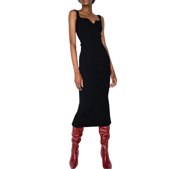 KHAITE Nina Sweetheart Rib-Knit Midi Bodycon Cocktail Dress - Picture 1 of 16